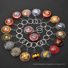 2021 Hot Sale Spinning Shield Heroes Ironman Spiderman Captain America Pendant Keychain Key Ring Charm